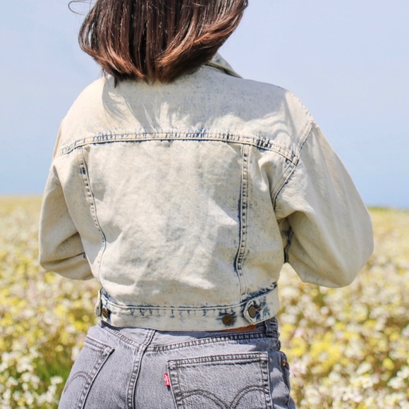 Vintage 80s Light Acid Wash Cropped Denim Jacket - Picture 7 of 8